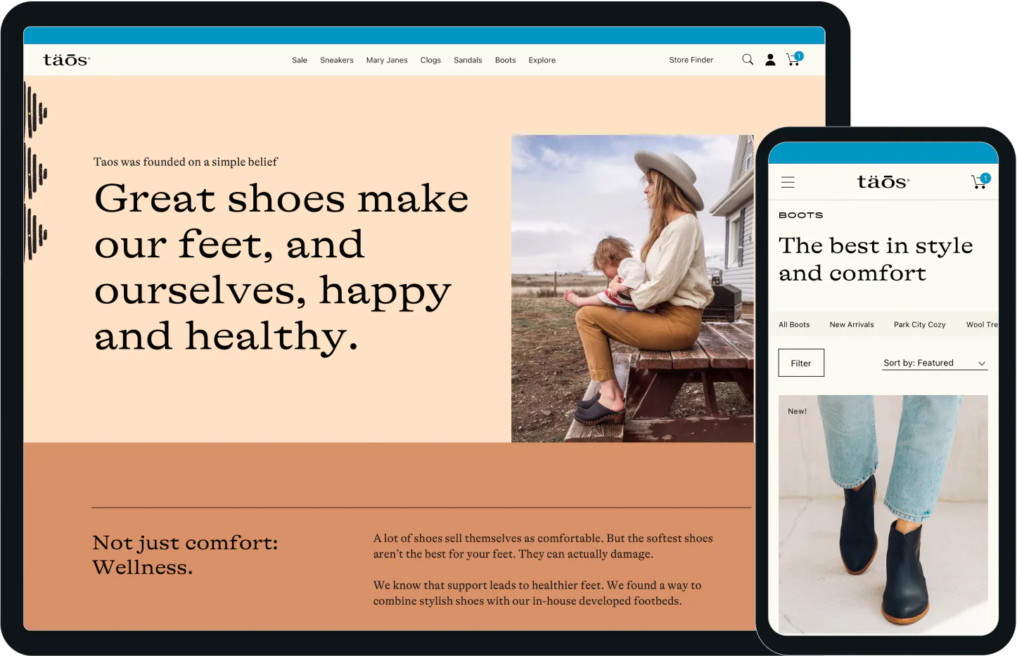 Screenshots of the Taos website