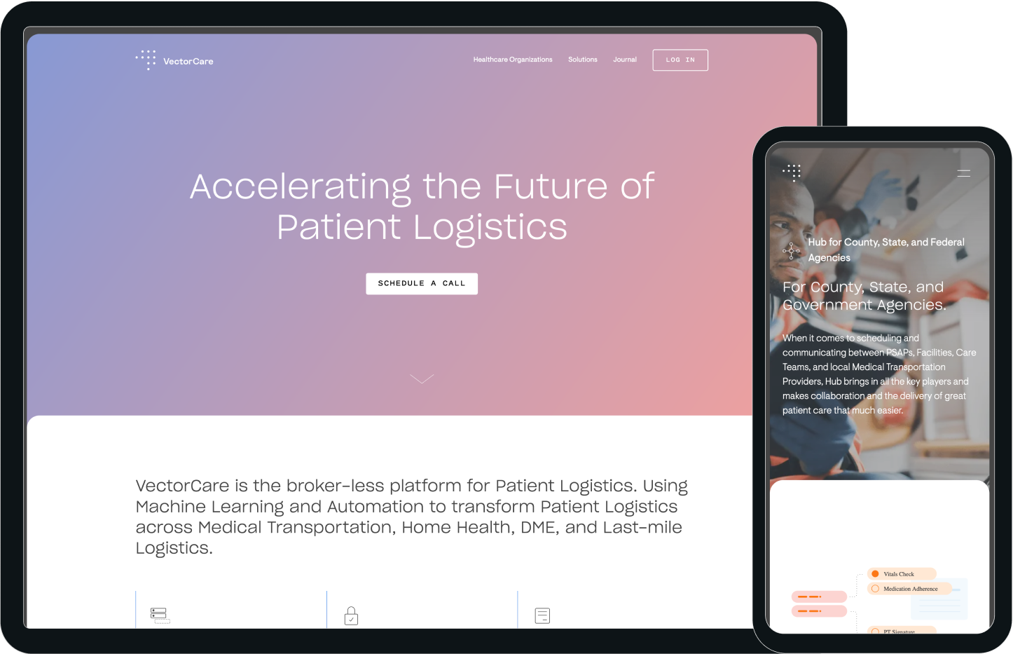 Screenshots of the VectorCare website